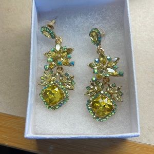 Yellow and blue green crystal statement earrings